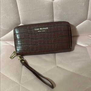 Isaac Mizrahi Burgundy Croc Embossed Wallet